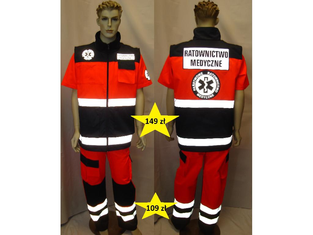 KAMIZELKA FLUO/GRANAT,SPODNIE FLUO/GRANAT,NASZYWKI,ODBLASKI