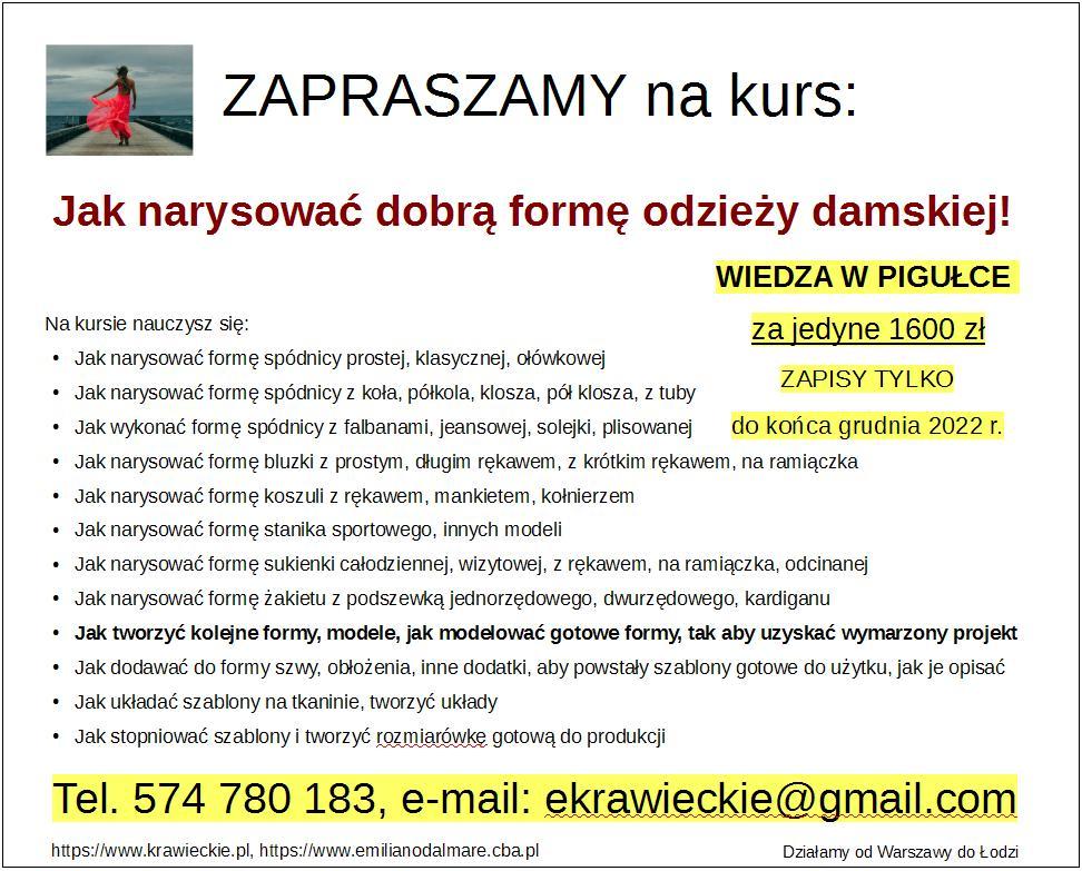 Projektant, konstruktor odzieży, usługi, szkolenia, Warszawa, Łódź, mazowieckie