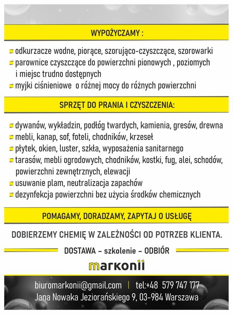 Wypożyczalnia odkurzaczy piorących myjek ciśnieniowych parownic, Warszawa, mazowieckie