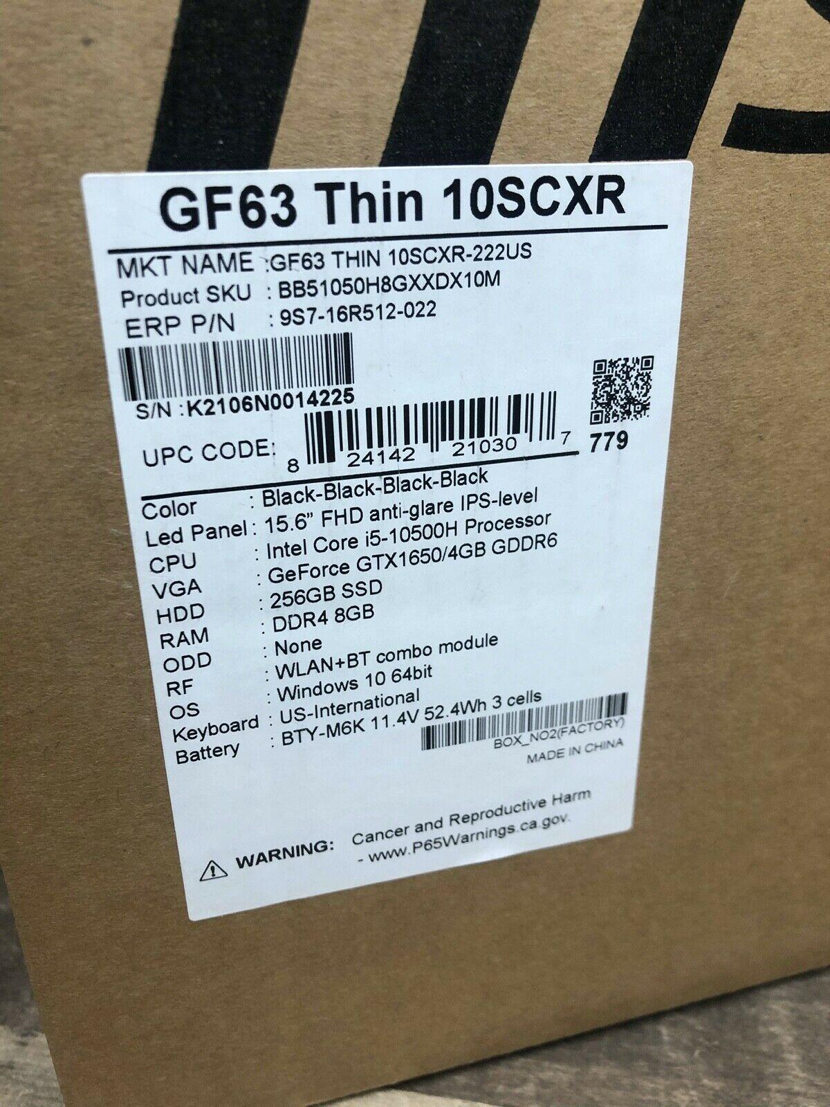 MSI GF63 Thin i5 GTX 1650 MaxQ 8 GB 256 GB Laptop
