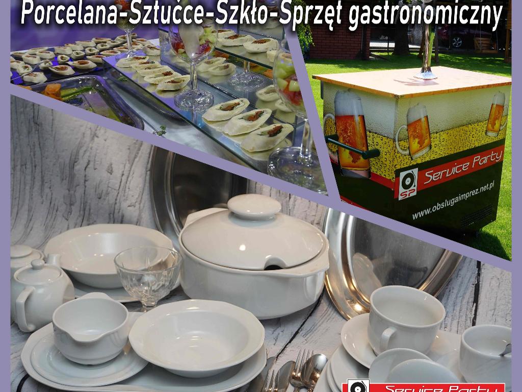  Porcelana pod talerze złote szkło kieliszki sztućce catering grill, Wieliczka, małopolskie