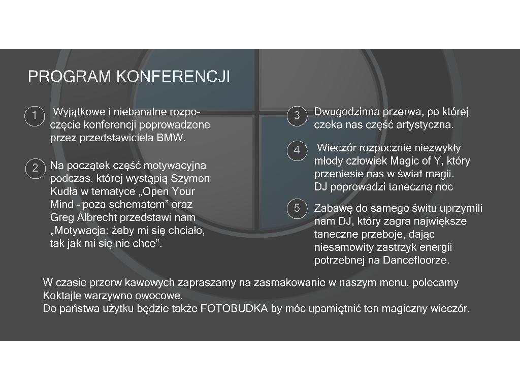 Plan konferencji BMW