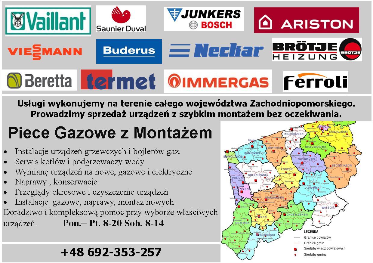 692 353 257 Sprzedaż Montaż pieców piecyków bojlerów junkersów 