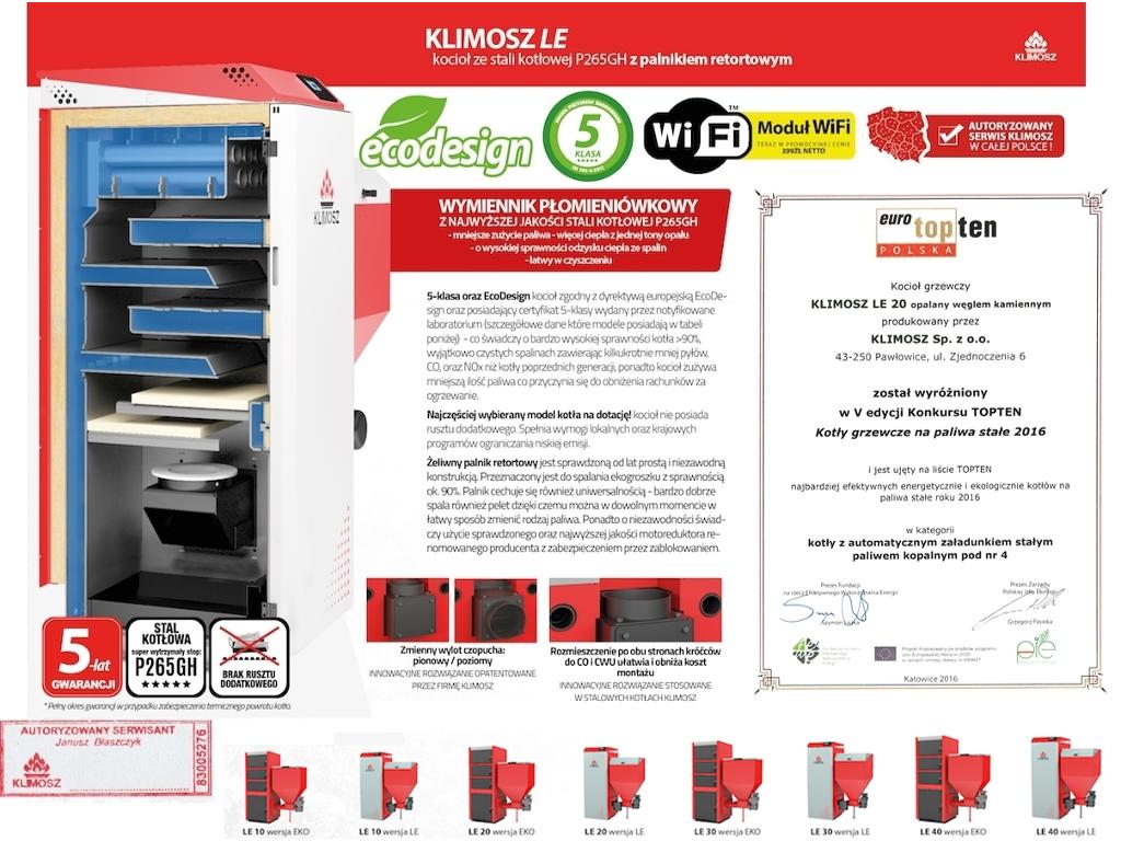 kocioł 5 klasy z EkoDesign Klimosz  LE 10,20,30,40kw 