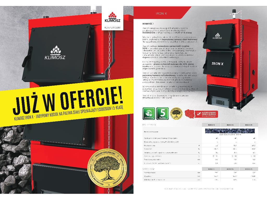 Klimosz Iron X 5 kl.ecodesign dolnego spalania 10,15,20 kw