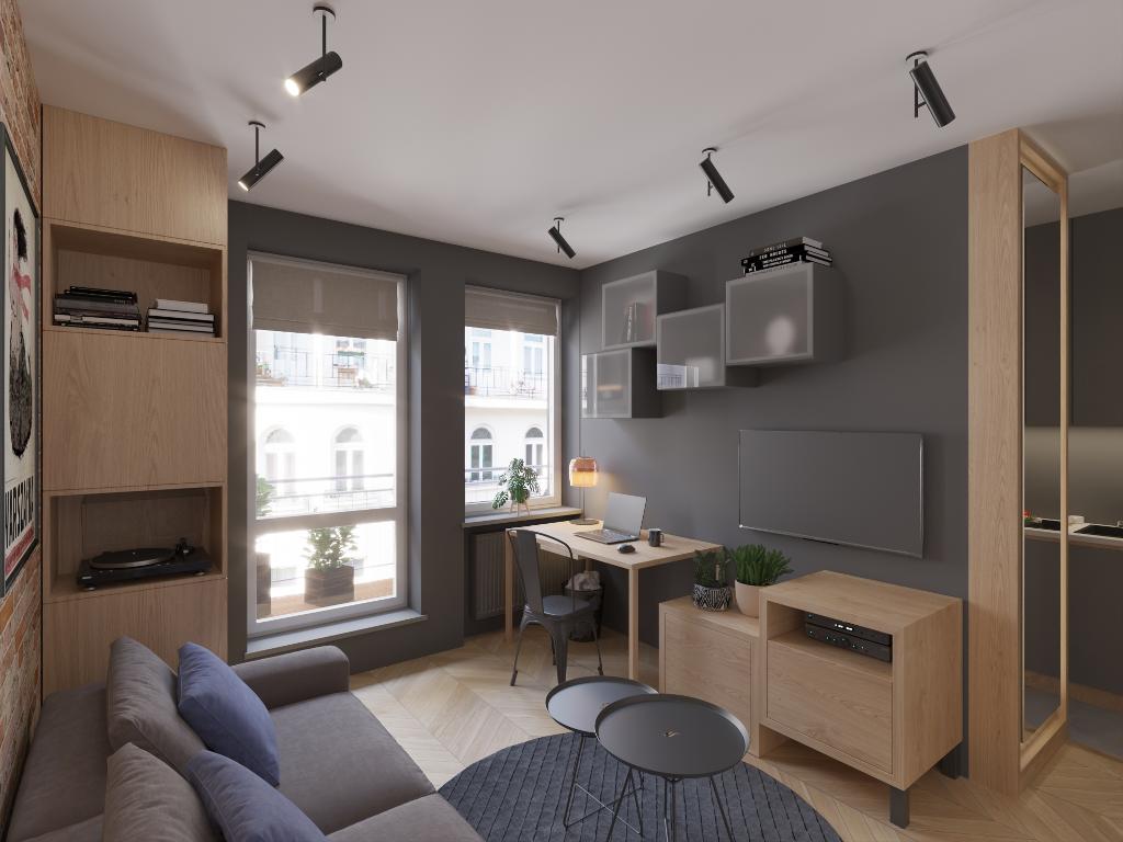 projekt wnętrza kawalerki w Warszawie