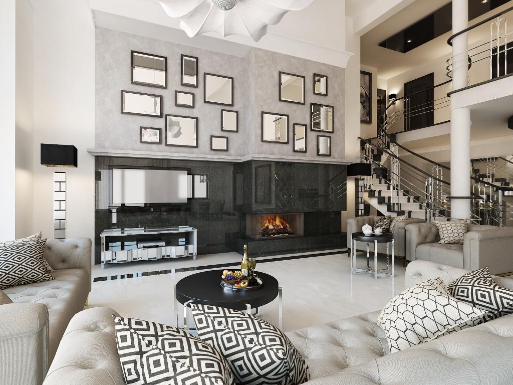 Aranżacja wnętrza salonu w dużym domu