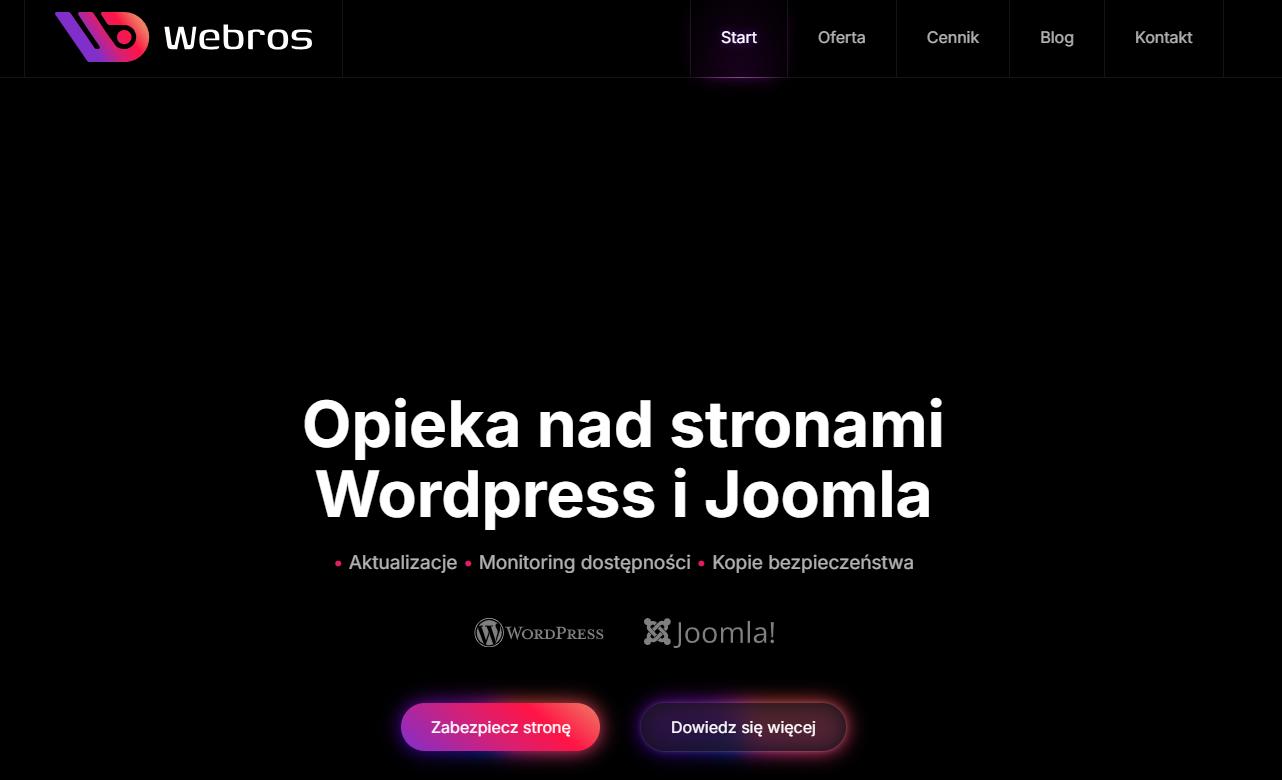 Webros - aktualizacje stron internetowych, opieka Wordpress i Joomla, Kraków, małopolskie